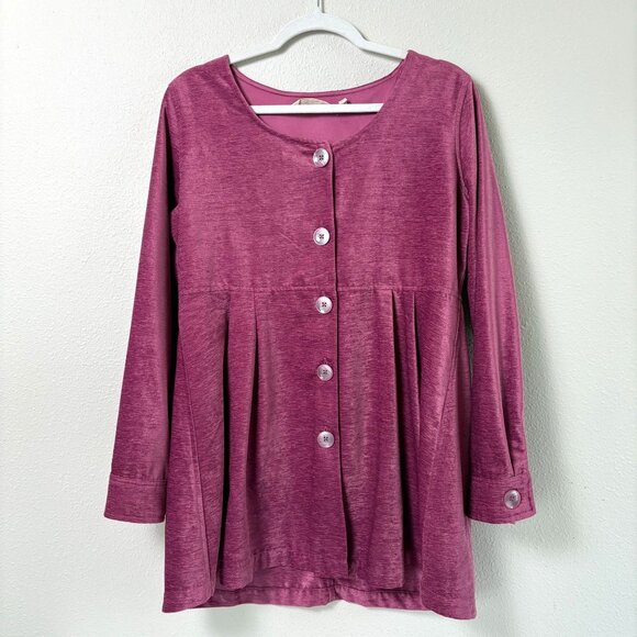 Soft Surroundings Fiona Button Front Shirt Size M Pink Chenille Tunic Top 2CV93 - Picture 1 of 13